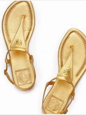 Tory Burch Metallic Gold Leather Thong Sandals
